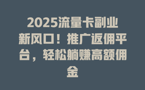 2025流量卡副业新风口！推广返佣平台，轻松躺赚高额佣金