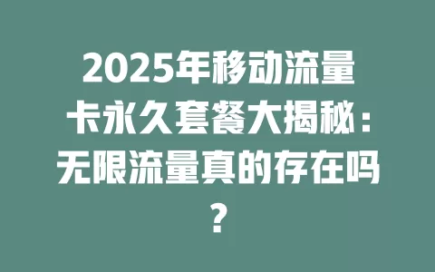 2025年移动流量卡永久套餐大揭秘：无限流量真的存在吗？
