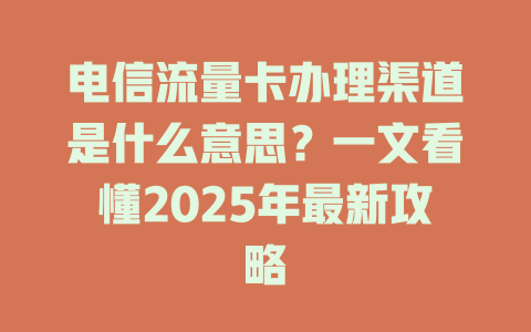 电信流量卡办理渠道是什么意思？一文看懂2025年最新攻略