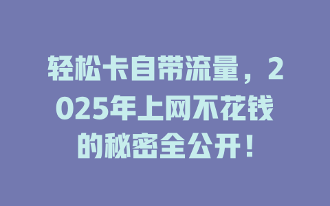 轻松卡自带流量，2025年上网不花钱的秘密全公开！
