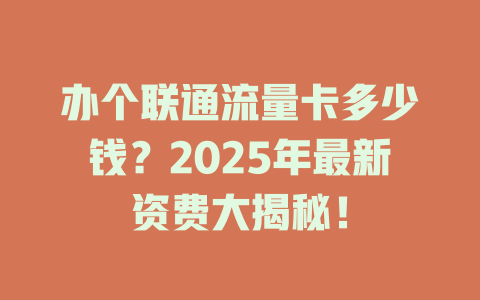 办个联通流量卡多少钱？2025年最新资费大揭秘！