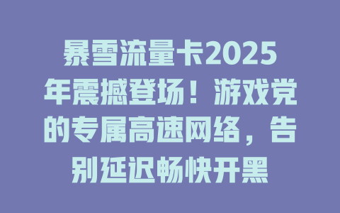 暴雪流量卡2025年震撼登场！游戏党的专属高速网络，告别延迟畅快开黑