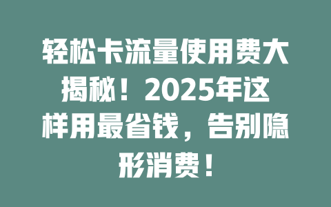轻松卡流量使用费大揭秘！2025年这样用最省钱，告别隐形消费！