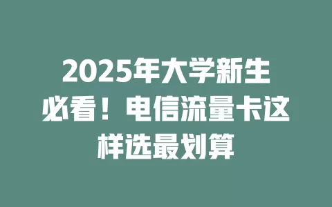 2025年大学新生必看！电信流量卡这样选最划算