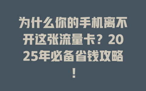为什么你的手机离不开这张流量卡？2025年必备省钱攻略！
