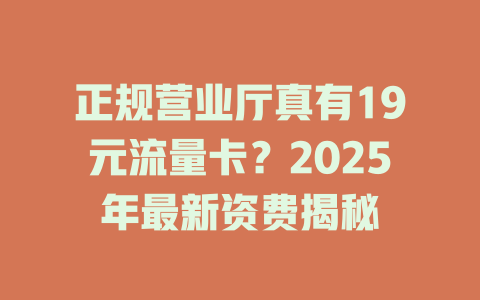正规营业厅真有19元流量卡？2025年最新资费揭秘