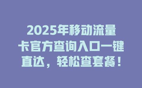 2025年移动流量卡官方查询入口一键直达，轻松查套餐！