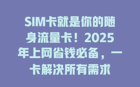 SIM卡就是你的随身流量卡！2025年上网省钱必备，一卡解决所有需求