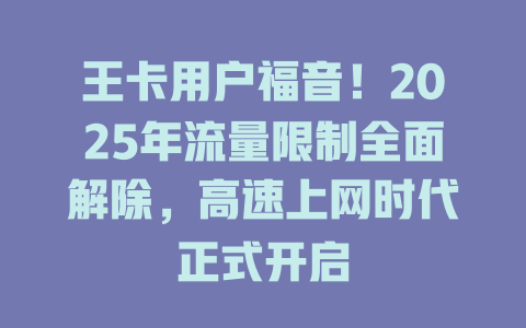 王卡用户福音！2025年流量限制全面解除，高速上网时代正式开启