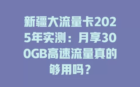 新疆大流量卡2025年实测：月享300GB高速流量真的够用吗？