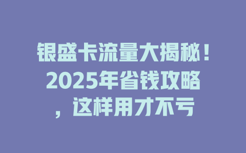 银盛卡流量大揭秘！2025年省钱攻略，这样用才不亏