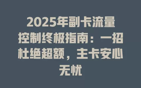 2025年副卡流量控制终极指南：一招杜绝超额，主卡安心无忧