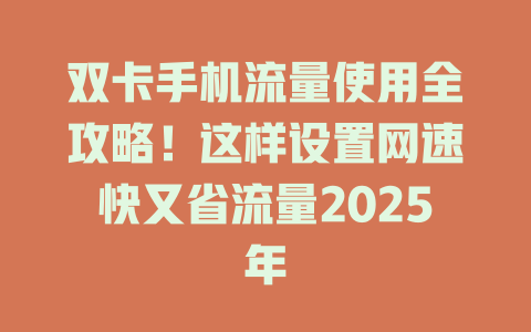 双卡手机流量使用全攻略！这样设置网速快又省流量2025年