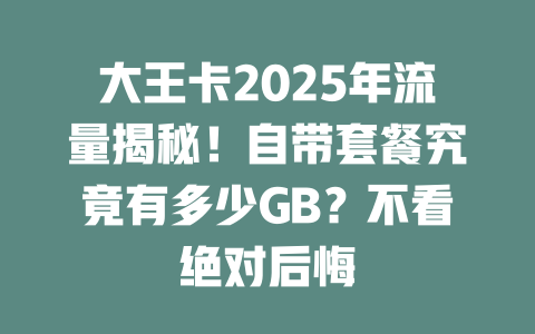 大王卡2025年流量揭秘！自带套餐究竟有多少GB？不看绝对后悔