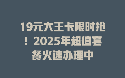 19元大王卡限时抢！2025年超值套餐火速办理中