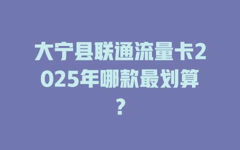 大宁县联通流量卡2025年哪款最划算？