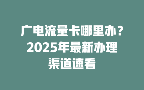 广电流量卡哪里办？2025年最新办理渠道速看