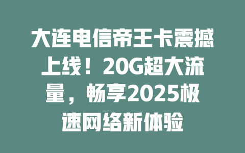 大连电信帝王卡震撼上线！20G超大流量，畅享2025极速网络新体验