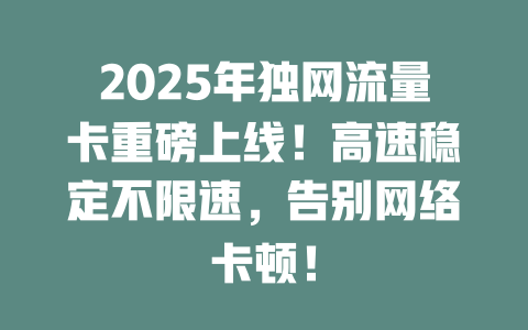 2025年独网流量卡重磅上线！高速稳定不限速，告别网络卡顿！