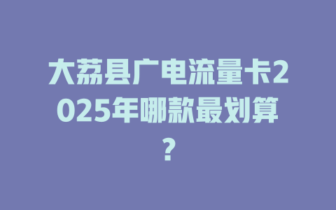 大荔县广电流量卡2025年哪款最划算？