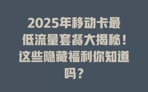 2025年移动卡最低流量套餐大揭秘！这些隐藏福利你知道吗？