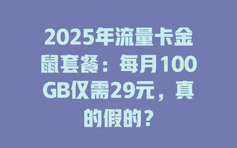 2025年流量卡金鼠套餐：每月100GB仅需29元，真的假的？