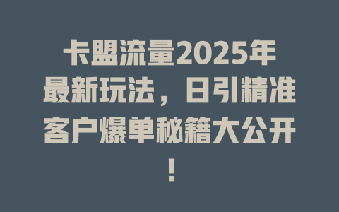 卡盟流量2025年最新玩法，日引精准客户爆单秘籍大公开！