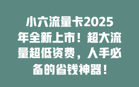 小六流量卡2025年全新上市！超大流量超低资费，人手必备的省钱神器！