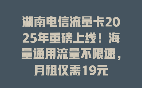 湖南电信流量卡2025年重磅上线！海量通用流量不限速，月租仅需19元