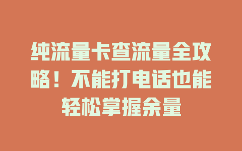 纯流量卡查流量全攻略！不能打电话也能轻松掌握余量