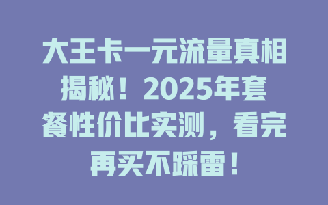 大王卡一元流量真相揭秘！2025年套餐性价比实测，看完再买不踩雷！