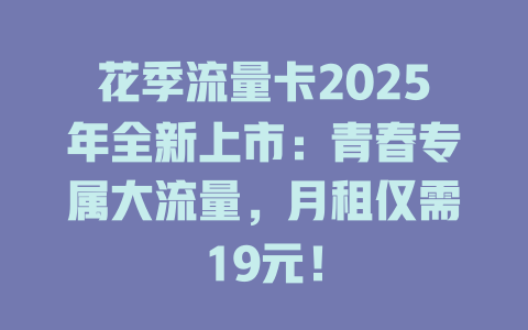 花季流量卡2025年全新上市：青春专属大流量，月租仅需19元！