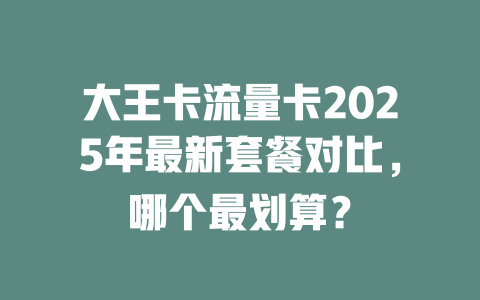 大王卡流量卡2025年最新套餐对比，哪个最划算？