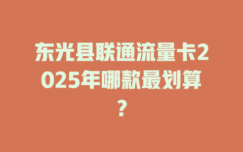 东光县联通流量卡2025年哪款最划算？