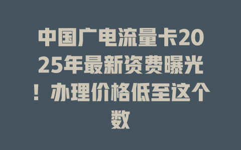 中国广电流量卡2025年最新资费曝光！办理价格低至这个数