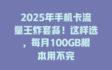 2025年手机卡流量王炸套餐！这样选，每月100GB根本用不完