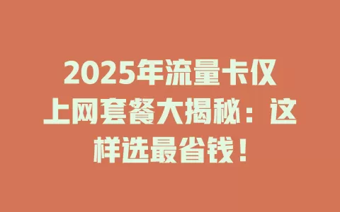 2025年流量卡仅上网套餐大揭秘：这样选最省钱！
