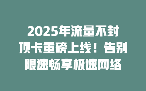2025年流量不封顶卡重磅上线！告别限速畅享极速网络