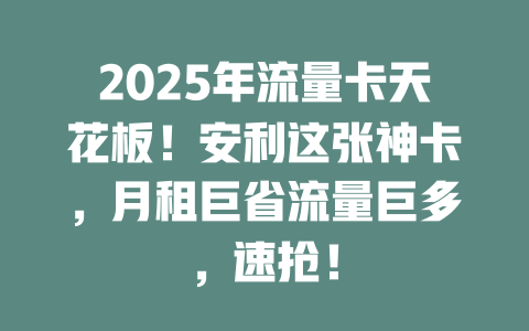2025年流量卡天花板！安利这张神卡，月租巨省流量巨多，速抢！