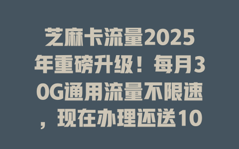 芝麻卡流量2025年重磅升级！每月30G通用流量不限速，现在办理还送100分钟通话！