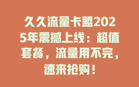 久久流量卡盟2025年震撼上线：超值套餐，流量用不完，速来抢购！