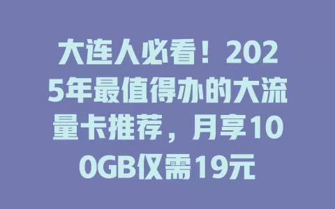大连人必看！2025年最值得办的大流量卡推荐，月享100GB仅需19元