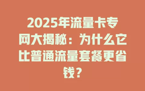 2025年流量卡专网大揭秘：为什么它比普通流量套餐更省钱？