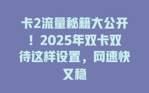 卡2流量秘籍大公开！2025年双卡双待这样设置，网速快又稳