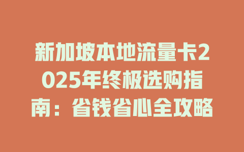 新加坡本地流量卡2025年终极选购指南：省钱省心全攻略