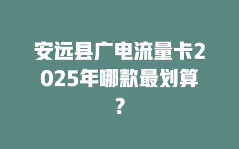 安远县广电流量卡2025年哪款最划算？