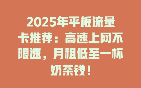 2025年平板流量卡推荐：高速上网不限速，月租低至一杯奶茶钱！