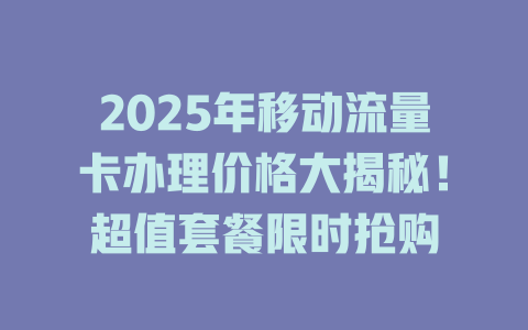 2025年移动流量卡办理价格大揭秘！超值套餐限时抢购