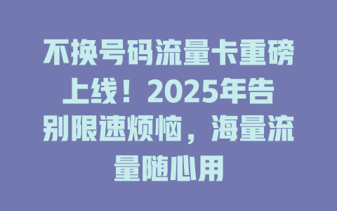 不换号码流量卡重磅上线！2025年告别限速烦恼，海量流量随心用