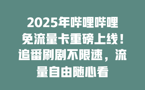 2025年哔哩哔哩免流量卡重磅上线！追番刷剧不限速，流量自由随心看